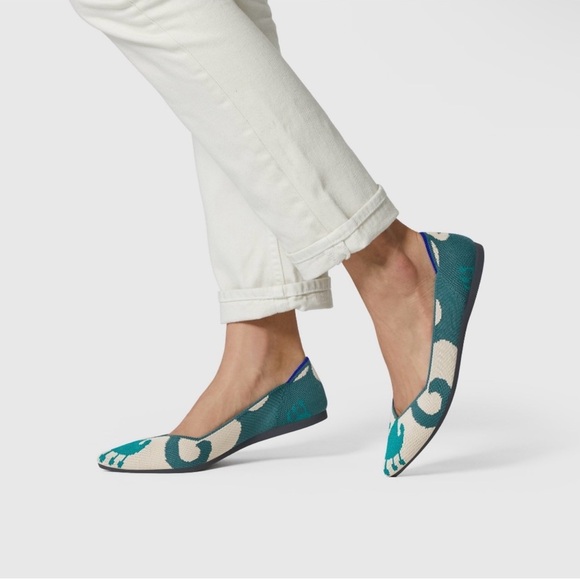 Rothy's Shoes - Rothy’s The Point Moroccan Green Teal and Cream Knit Ballet Flats Womens 10 NWT